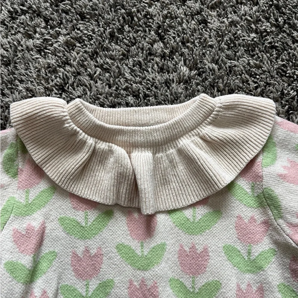 GIRLHOOD Tulip Ruffle Collar Sweater | Matching Tights Set Girls 2/3